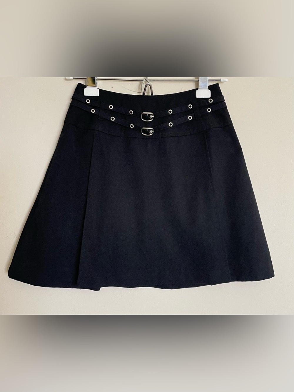 Pellini Vintage Black Mini Skirt with Front Belt Detail